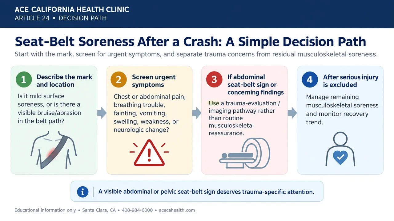 Decision path for seat-belt soreness after a crash