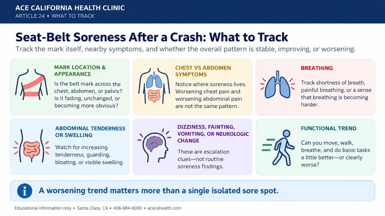 What to track after seat-belt soreness or bruising